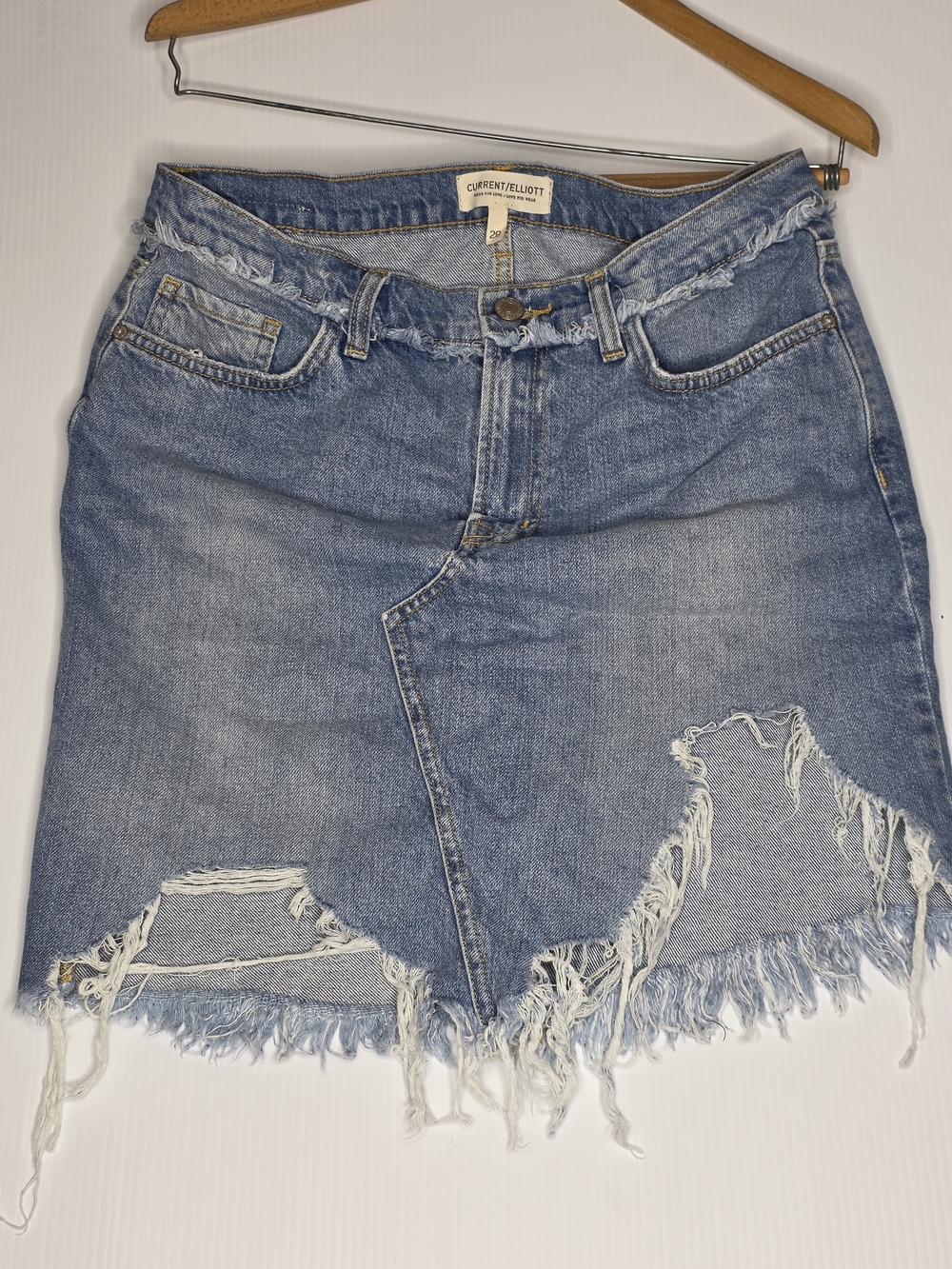 Current/Elliott The Unfinished Denim Mini Skirt Size 29 Festival Grunge